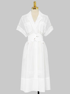 White Lapel Trench 1950S Vintage Organza Dress