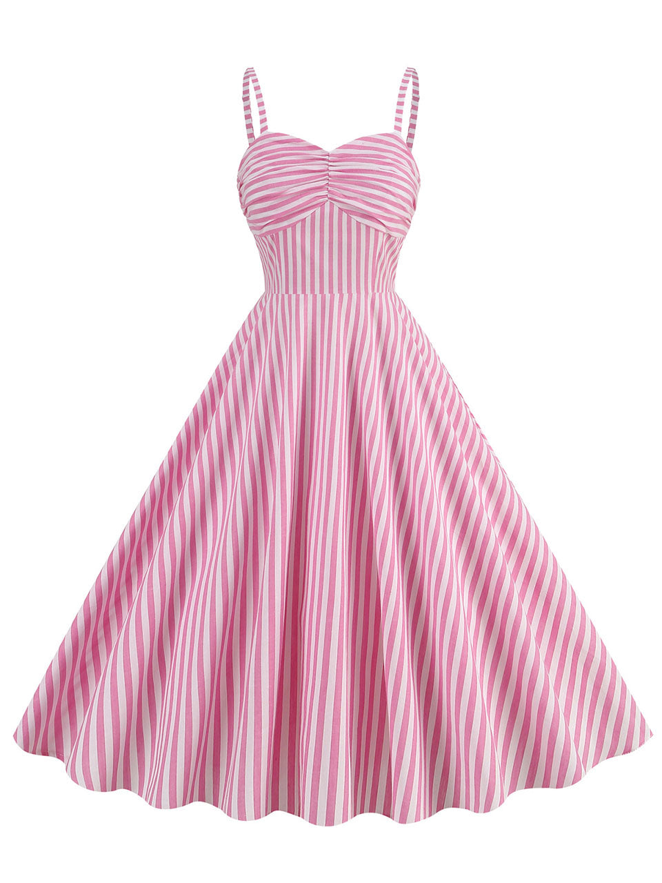 Zapaka Women Vintage Dress Spaghetti Straps Pink Stripes Swing 1950s Dress, Pink / M