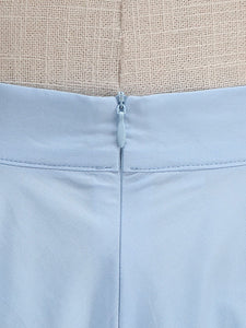 1950S Blue High Waist Pleated Swing Vintage Skirt With Pockets