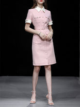 Load image into Gallery viewer, Pink Tweed Turndown Collar Short Sleeve 1960S Vintage Dress