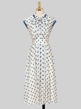 Load image into Gallery viewer, Blue Polka Dots Bow Collar 1950S Vintage Dress With Cap Sleeve