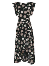 Load image into Gallery viewer, Black Crew Neck Ruffles Irregular Hem 1960S Vintage Dress