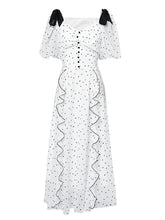 Load image into Gallery viewer, White Sweet Heart Print Square Neck Bow Chiffon 1950S Dress