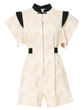 Load image into Gallery viewer, Apricot Jacquard Fabric Short Sleeve High Waist Jumpsuit
