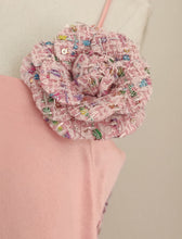 Load image into Gallery viewer, Pink Camellia Flower Spaghetti Strap Tweed Party Dress