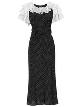 Load image into Gallery viewer, Black Polka Dots Collaret Ruffles Sleeve Mermaid Vintage Dress