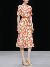 Load image into Gallery viewer, Orange Ruffles V Neck Puff Sleeve Princess Mermaid 1960S Dress