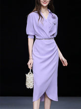 Load image into Gallery viewer, Light Purple V Neck Tulip Hem 1960S Vintage Dress