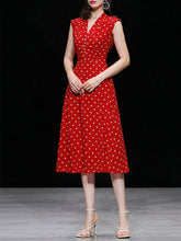 Load image into Gallery viewer, Red Polka Dots V-neck Hepburn Same Style Chiffon Dress