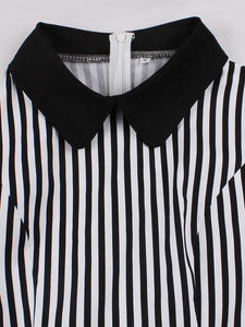 Black Peter Pan Collar Stripe 1950s Vintage Swing Dress With Pocket