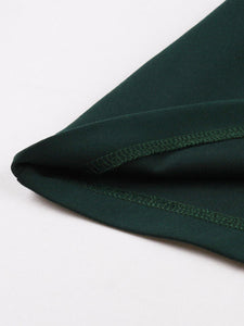 Dark Green Sweet Heart Neck Short Sleeve Vintage Swing Dress With Belt