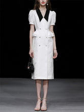 Load image into Gallery viewer, White V Neck Short Sleeve 1940S Bodycon Vintage Dress