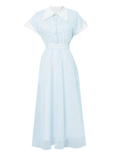 Load image into Gallery viewer, Blue Turndown Collar Retro Cap Sleeve 1950S Vintage Dress