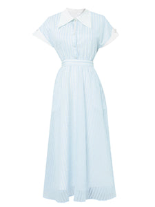 Blue Turndown Collar Retro Cap Sleeve 1950S Vintage Dress