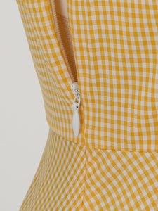 Yellow And White Plaid Daisy Claasic Collar 1950S Dress With Belt Set