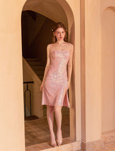 Load image into Gallery viewer, Pink Sequined Split Sexy Bodycon Dress With Straps