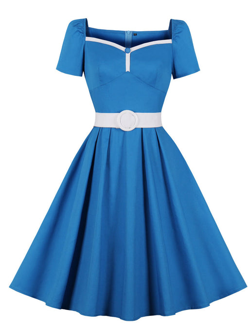 Klein Blue Vintage Square Collar 1950S Vintage Dress