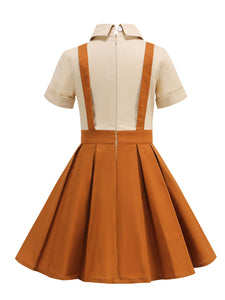 Kids Little Girls' Dress Brown Peter Pan Collar 1950S Suspender Dress
