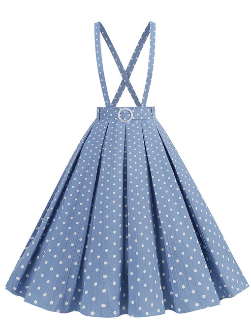 Polka Dots High Waist Audrey Hepburn Style Cocktail Suspender Swing Skirt