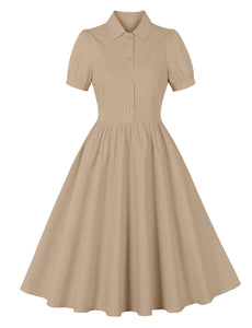 Solid Color 1950S Vintage Swing Shirt Dress