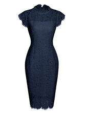 Load image into Gallery viewer, Solid Color Lace High Collar 1960S Bodycon Dress