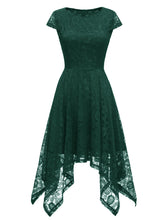 Load image into Gallery viewer, Autumn Lace Crew Neck Cap Sleeve Irregular Hem 50s Party Dress
