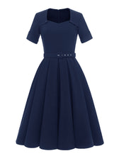 Load image into Gallery viewer, Solid Color Square Collar Short Sleeve 50s Party Swing Dress