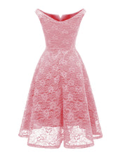 Load image into Gallery viewer, Solid Color Lace Cap Sleeve 50s Party Swing Dress