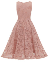 Load image into Gallery viewer, Solid Color Lace Sleeveless V Neck 50s Party Swing Dress