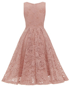 Solid Color Lace Sleeveless V Neck 50s Party Swing Dress