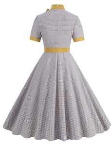 1950s Bow Collar Plaid Vintage Swing Dress