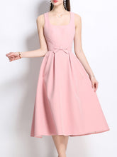 Load image into Gallery viewer, Pink Satin U Neck Sleeveless Bow 1950S Vintage Sweet Party Dress