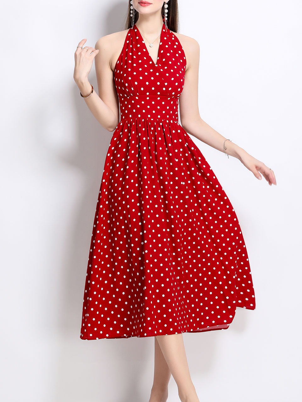 slim fit dress slacks Light Blue 1950s Polka Dots Halter Big Swing Dress – PollyBoutique main image 1