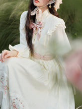 Load image into Gallery viewer, White Edwardian High Neck Lace Embroidered Vintage Dress