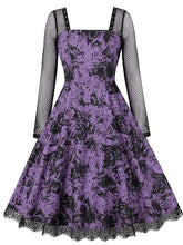 Load image into Gallery viewer, 1950S Halloween Lace Floral Printed Long Sleeve Vintage Dress