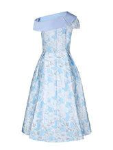 Load image into Gallery viewer, Baby Blue Luxury 3D Floral Brocade One Shoulder Cap Sleeve Vintage Party Gown