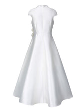 Load image into Gallery viewer, Women's White Satin Cap Sleeve Dress for Wedding Midi Dress