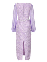 Load image into Gallery viewer, Women's Purple Square Neck Jacquard Bodycon Midi Dress