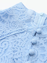 Load image into Gallery viewer, Blue Edwardian Lace Stand Collar Long Sleeve Maxi Dress