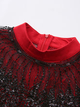 Load image into Gallery viewer, Women's Red &amp; Black Spliced Lace Dress with Capelet Shoulder