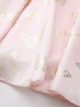 Load image into Gallery viewer, Gold Foil Butterfly Print Pink Vintage Square Neck Maxi Dress with Sheer Bubble Sleeves