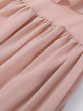 Load image into Gallery viewer, Pink Flowy Chiffon Maxi Dress with Oversized Bow Collar and Elegant Puff Sleeves