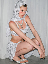 Load image into Gallery viewer, Coquette White Polka Dot Bikini 4 Piece Set with Matching Headscarf