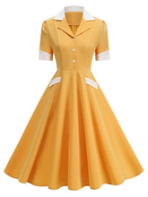 Load image into Gallery viewer, 1950s Vintage Notch Lapel Short Sleeve Polka Dot Swing Dress