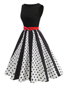 White and Black Crew Neck Swing 1950S Vintage Dress Inspired by Cruella De Vil