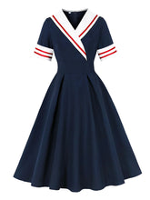 Load image into Gallery viewer, 1950s Vintage Sailor Dress Retro Rockabilly V-Neck Swing Dress