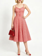 Load image into Gallery viewer, 1950s Green Gingham Button Front Spaghetti Strap Swing Summer Picnic Dress