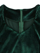 Load image into Gallery viewer, Christmas Green V Neck Velvet 1950S Vintage Swing Dress