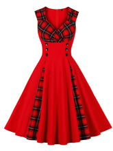 Load image into Gallery viewer, Christmas Red Plaid Square Neck 1950S Vintage Dress