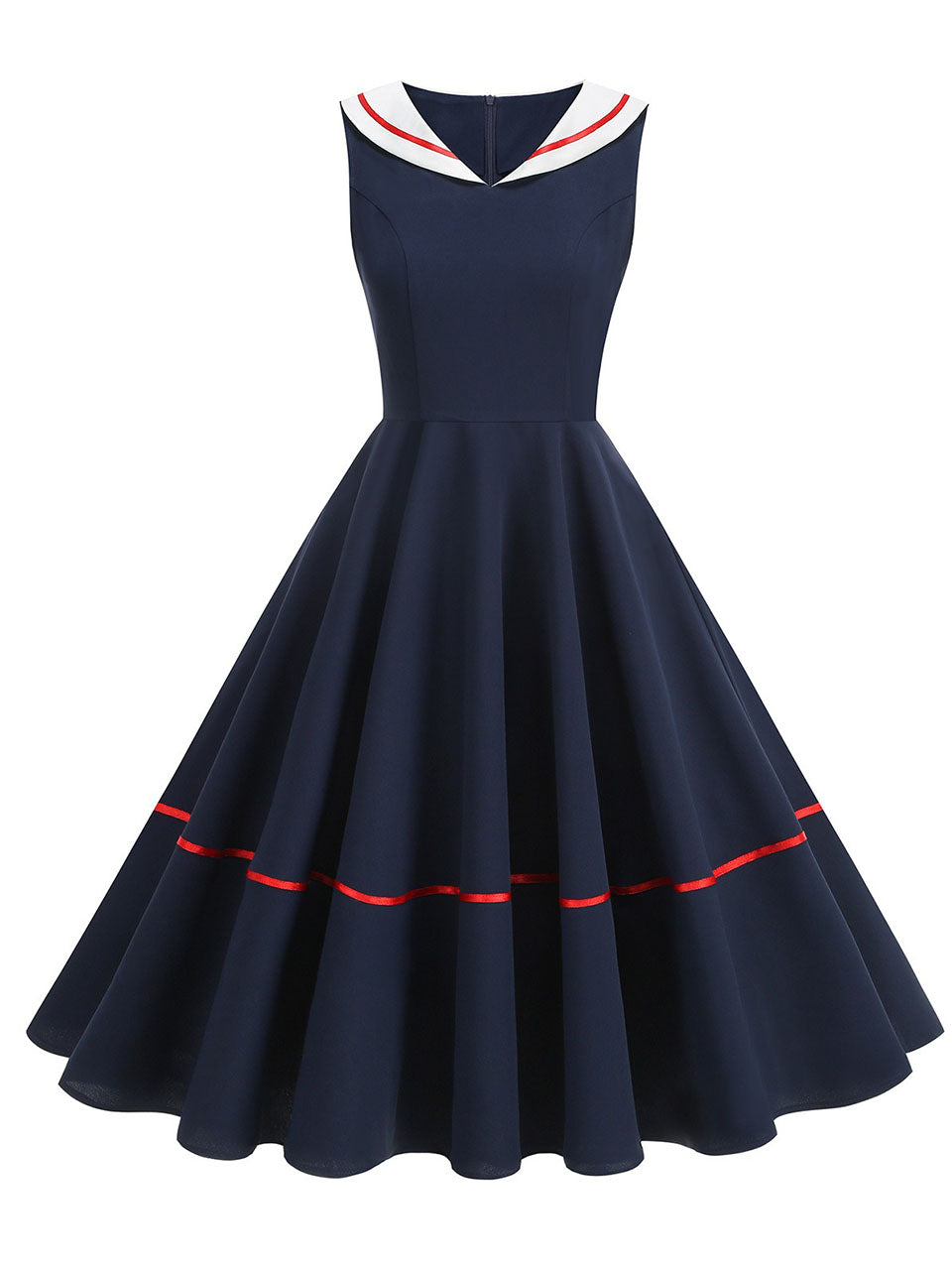 Navy Style Sailor Collar 1950s Vintage Dress, Navy / 2XL